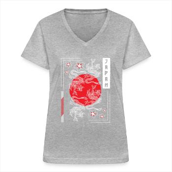 Orient Kämpfer Zeichnungen Märchen - Frauen-T-Shirt mit V-Ausschnitt - Grau meliert - Vorne - Lela (165cm)