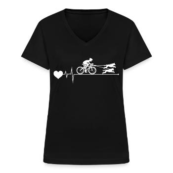 Bikejöring HundScooting Hund Sport Fahrrad Fahrrad - Frauen-T-Shirt mit V-Ausschnitt - Schwarz - Vorne - Lela (165cm)