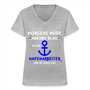 Hafenarbeiter Dockarbeiter Docker Hafen - Frauen-T-Shirt mit V-Ausschnitt - Grau meliert - Vorne - Lela (165cm)