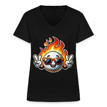 Golf Flammen Feuer Golfball - Frauen-T-Shirt mit V-Ausschnitt - Schwarz - Vorne - Lela (165cm)