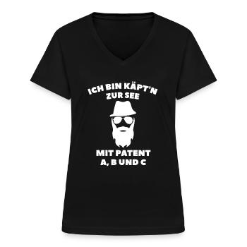 Käptn zur See mit Patent A, B und C - Frauen-T-Shirt mit V-Ausschnitt - Schwarz - Vorne - Lela (165cm)