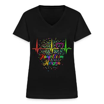 Konfetti im Herzen - Karneval - Verkleidung - Frauen-T-Shirt mit V-Ausschnitt - Schwarz - Vorne - Lela (165cm)