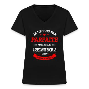 ASSISTANTE SOCIALE PARFAITE - T-shirt col V Femme - noir - Devant - Lela (165cm)