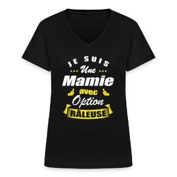 MAMIE AVEC OPTION RÂLEUSE - T-shirt col V Femme - noir - Devant - Lela (165cm)