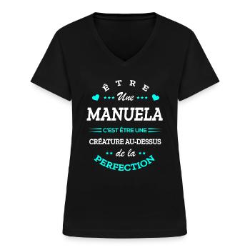 MANUELA PARFAITE - NOM MANUELA - T-shirt col V Femme - noir - Devant - Lela (165cm)
