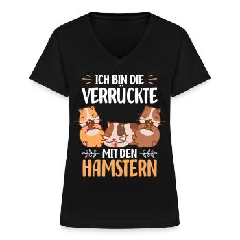 Hamster Mädchen - Frauen-T-Shirt mit V-Ausschnitt - Schwarz - Vorne - Lela (165cm)
