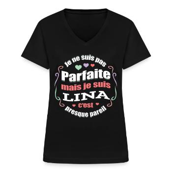 LINA PARFAITE - PRENOM LINA - T-shirt col V Femme - noir - Devant - Lela (165cm)