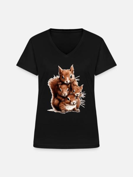Eichhörnchen - Frauen-T-Shirt mit V-Ausschnitt - Schwarz