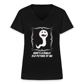 "Voici une image vraiment ancienne de moi" - T-shirt col V Femme - noir - Devant - Lela (165cm)