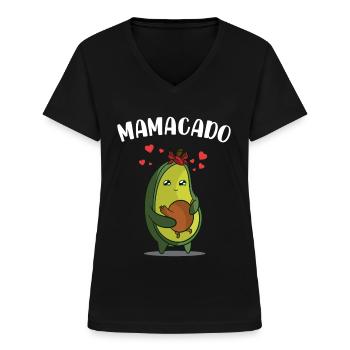 Mamacado Avocado Babyparty Schwangerschaft Veganer - Frauen-T-Shirt mit V-Ausschnitt - Schwarz - Vorne - Lela (165cm)