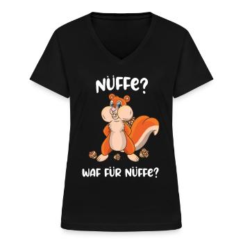 Nüffe? Waf für Nüffe? Eichhörnchen Nagetier Nüsse - Frauen-T-Shirt mit V-Ausschnitt - Schwarz - Vorne - Lela (165cm)
