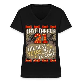 21. Geburtstag 21 Jahre alt Vintage-Design, Spruch - Frauen-T-Shirt mit V-Ausschnitt - Schwarz - Vorne - Lela (165cm)