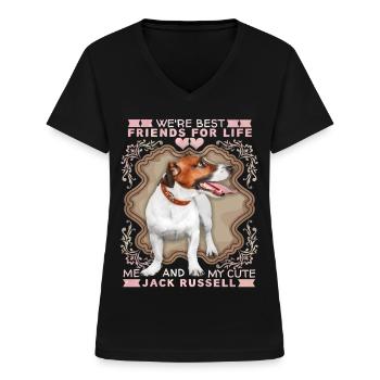 Jack-Russell-Terrier, Hund, süßer Terrier, Spruch - Frauen-T-Shirt mit V-Ausschnitt - Schwarz - Vorne - Lela (165cm)