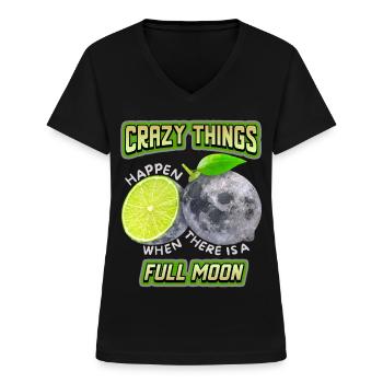 Surrealismus, Vollmond mit Zitrone lustiger Spruch - Frauen-T-Shirt mit V-Ausschnitt - Schwarz - Vorne - Lela (165cm)