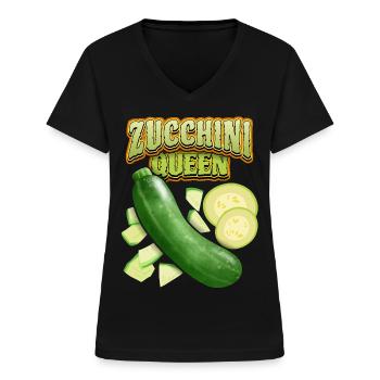 Zucchini Queen, Funny Vegetable Saying - Women's V-neck T-shirt - black - Front - Lela (165cm)