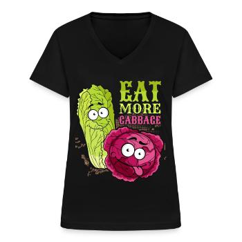 Cabbage, funny saying, red cabbage, Chinese cabbage - Women's V-neck T-shirt - black - Front - Lela (165cm)
