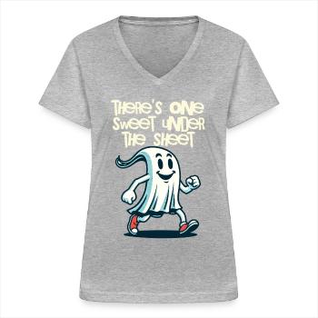 Last Minute Kostüm Unheimliches Halloween - Frauen-T-Shirt mit V-Ausschnitt - Grau meliert - Vorne - Lela (165cm)