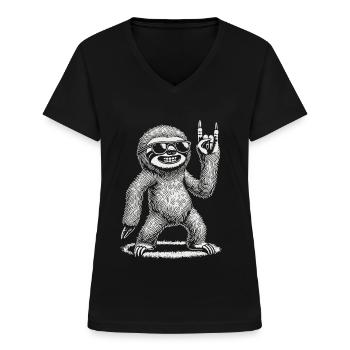 Rock Musik Lustiges Konzert Festival Faultier - Frauen-T-Shirt mit V-Ausschnitt - Schwarz - Vorne - Lela (165cm)