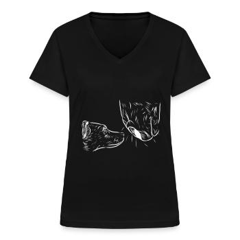 Pferd und Hund - Frauen-T-Shirt mit V-Ausschnitt - Schwarz - Vorne - Lela (165cm)