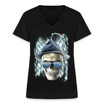 Bavarian skull - Frauen-T-Shirt mit V-Ausschnitt - Schwarz - Vorne - Lela (165cm)