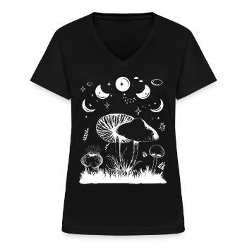 Cottagecore - Just A Phase - Des Mondes - Frauen-T-Shirt mit V-Ausschnitt - Schwarz - Vorne - Lela (165cm)