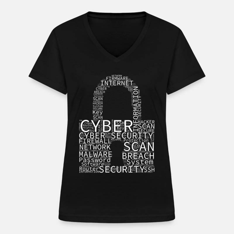 Cyber Security Wordcloud Vorhängeschloss - Frauen-T-Shirt mit V-Ausschnitt - Schwarz