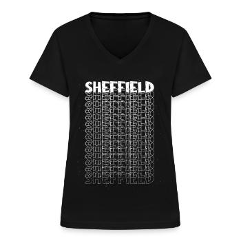 Sheffield England UK City Font Skyline Home - Women's V-neck T-shirt - black - Front - Lela (165cm)