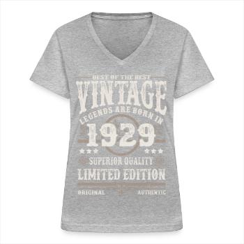 Legenden werden 1929 geboren - Frauen-T-Shirt mit V-Ausschnitt - Grau meliert - Vorne - Lela (165cm)