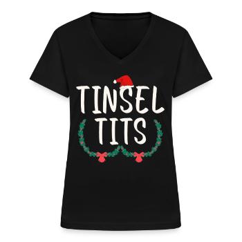 Lametta Tits And Jingle Balls - Lustige Weihnachten - Frauen-T-Shirt mit V-Ausschnitt - Schwarz - Vorne - Lela (165cm)