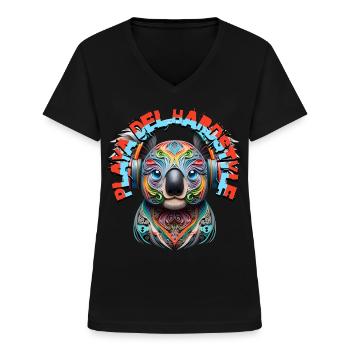 PLAYA DEL HARDSTYLE – Cute Koala Bear & Headphones - Women's V-neck T-shirt - black - Front - Lela (165cm)