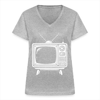 Design de téléviseur rétro - Style classique - T-shirt col V Femme - gris chiné - Devant - Lela (165cm)