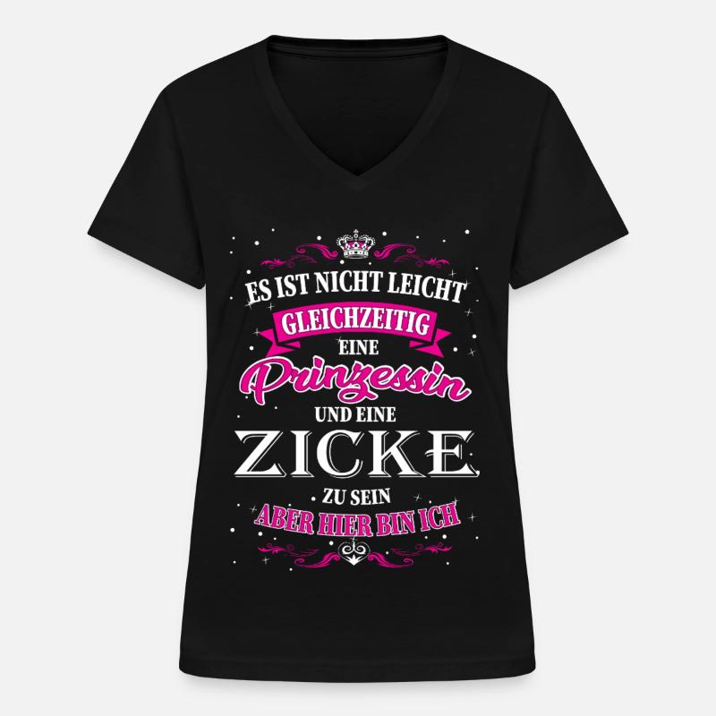 Diseño de perra divertida - Camiseta de mujer con cuello de pico - negro