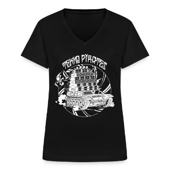 Tekno Nomads Pirate Sound System - Frauen-T-Shirt mit V-Ausschnitt - Schwarz - Vorne - Lela (165cm)