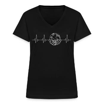 Die Erde in Händen Herzschlag world earth day - Frauen-T-Shirt mit V-Ausschnitt - Schwarz - Vorne - Lela (165cm)