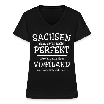 Vogtland Vogtländer Sachsen - Frauen-T-Shirt mit V-Ausschnitt - Schwarz - Vorne - Lela (165cm)
