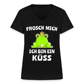 Frosch Prinz Küssen Frösche Märchenprinz - Frauen-T-Shirt mit V-Ausschnitt - Schwarz - Vorne - Lela (165cm)