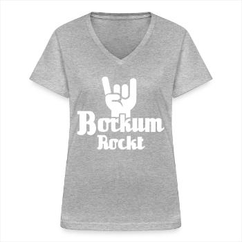 Borkum Rockt Nordseeinsel Rocker - Frauen-T-Shirt mit V-Ausschnitt - Grau meliert - Vorne - Lela (165cm)