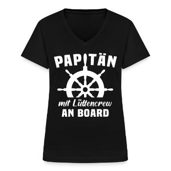 Papitän Papa Kapitän - Frauen-T-Shirt mit V-Ausschnitt - Schwarz - Vorne - Lela (165cm)