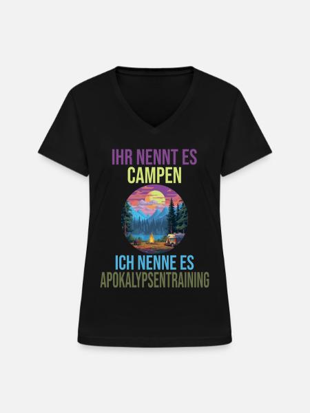 Campingplatz - Frauen-T-Shirt mit V-Ausschnitt - Schwarz