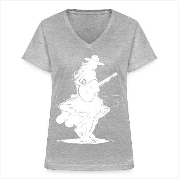Guitar Girl - Women's V-neck T-shirt - sports grey - Front - Lela (165cm)