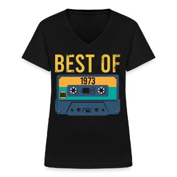 Vintage Best of 1973 Anniversaire Rétro - T-shirt col V Femme - noir - Devant - Lela (165cm)