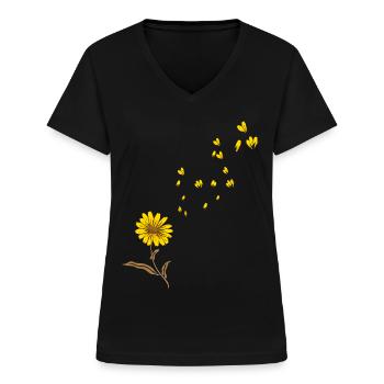 Sonnenblume - Frauen-T-Shirt mit V-Ausschnitt - Schwarz - Vorne - Lela (165cm)