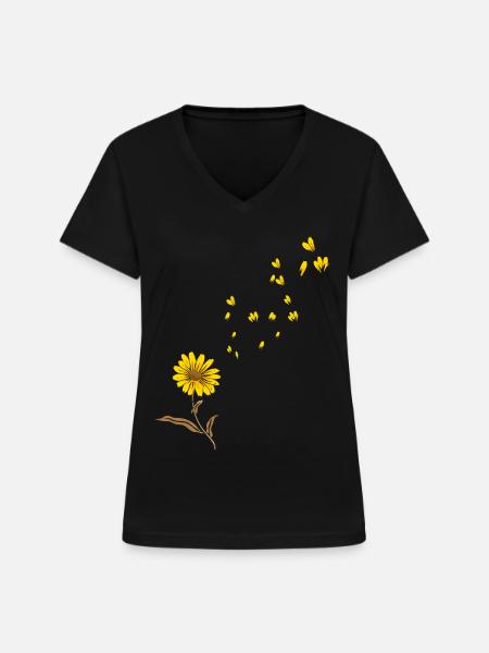 Sonnenblume - Frauen-T-Shirt mit V-Ausschnitt - Schwarz