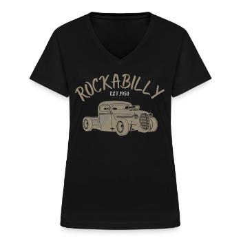 Rockabilly Rockabella Vintage 1950 rock Rcokabully - Frauen-T-Shirt mit V-Ausschnitt - Schwarz - Vorne - Lela (165cm)