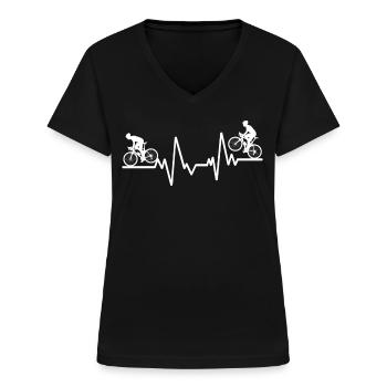 Rennräder Auf EKG -Linie - Frauen-T-Shirt mit V-Ausschnitt - Schwarz - Vorne - Lela (165cm)