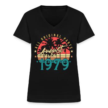 Geboren 1979 Im August - Frauen-T-Shirt mit V-Ausschnitt - Schwarz - Vorne - Lela (165cm)