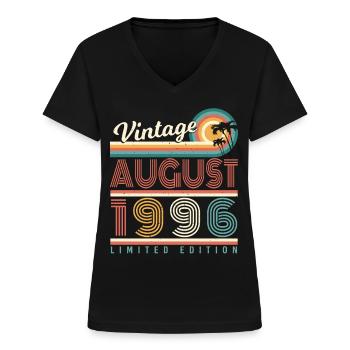 Year of construction 1996 August - Women's V-neck T-shirt - black - Front - Lela (165cm)