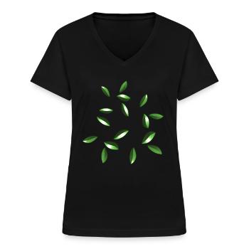 blätter glänzend muster blatt - Frauen-T-Shirt mit V-Ausschnitt - Schwarz - Vorne - Lela (165cm)