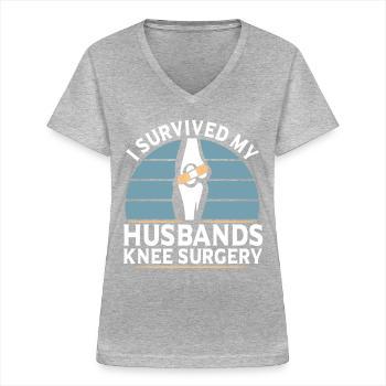 Knieoperation Knie Operation OP - Frauen-T-Shirt mit V-Ausschnitt - Grau meliert - Vorne - Lela (165cm)