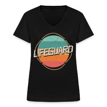 Bouée de sauvetage rétro vintage sauveteur - T-shirt col V Femme - noir - Devant - Lela (165cm)